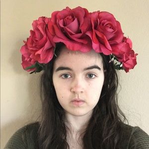 flower crown- large, dark pink roses